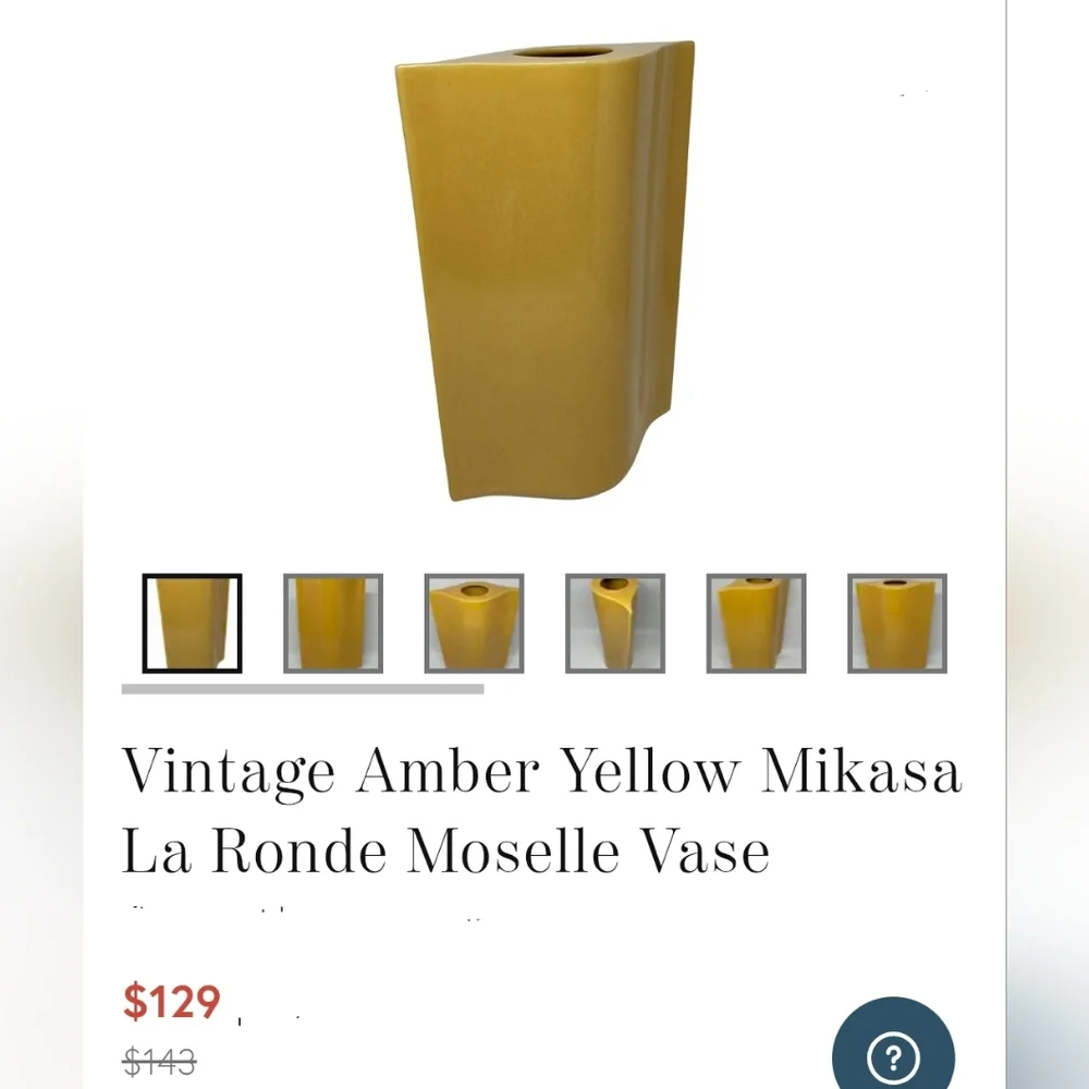 Vintage Mikasa La Ronde Moselle Amber Yellow Almond Eye Shape Mid-Century Vase